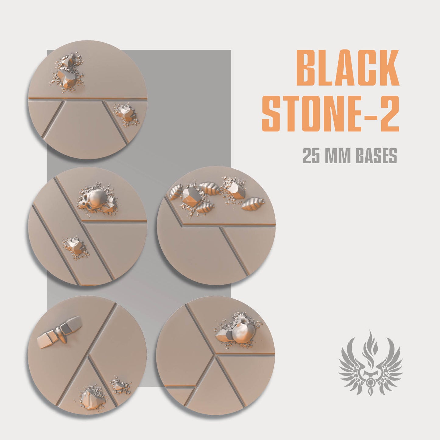 Black stone bases 25 mm, set 2