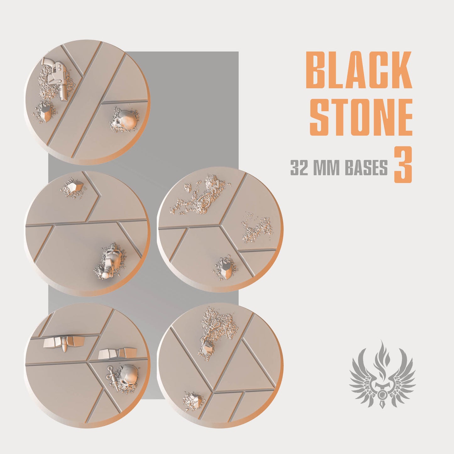 Black stone bases 32 mm, set 3